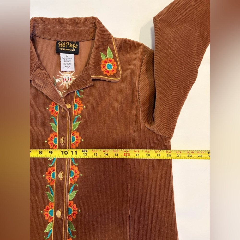Bob Mackie Wearable Art Brown Corduroy Embroidered Button Down Shirt Top Medium - Picture 9 of 15